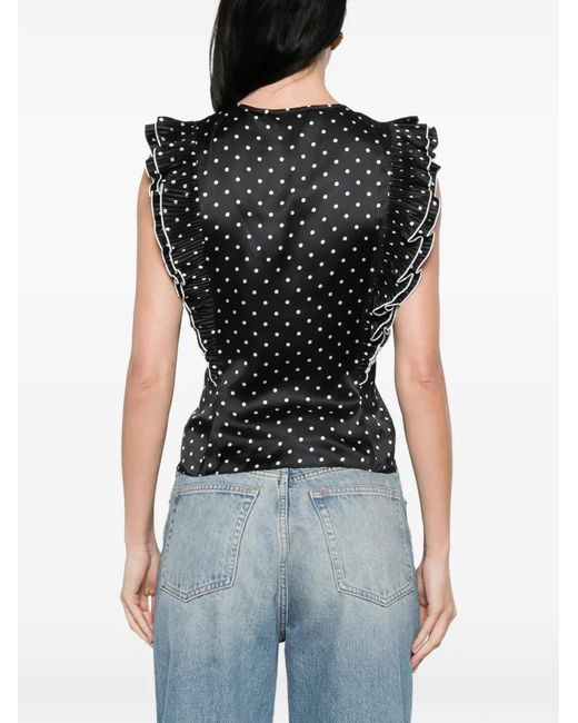 Self-Portrait Black Polka Dot Frill Top