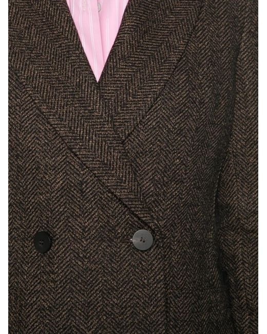 Harris Wharf London Brown Herringbone-Pattern Double-Breasted Jacket