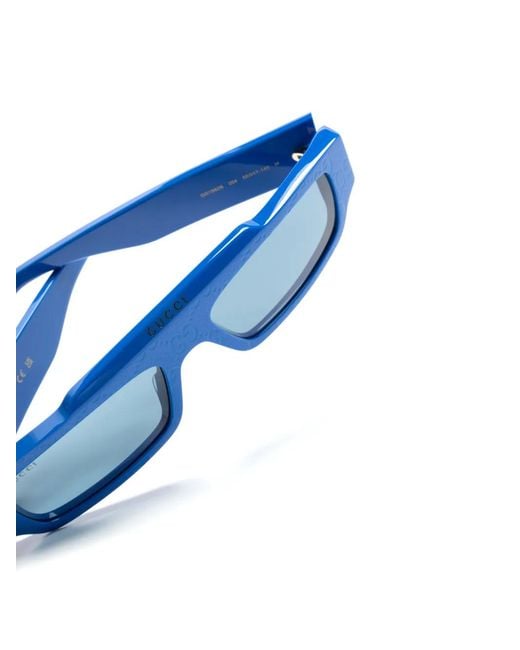 Gucci Blue Gg-Supreme Rectangle-Frame Sunglasses for men