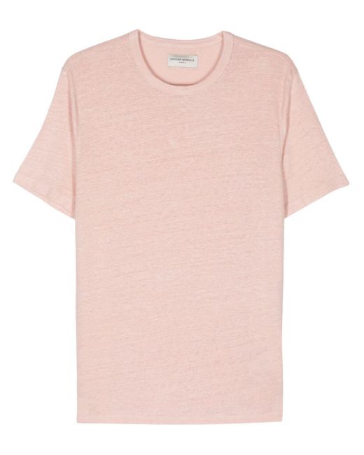 Officine Generale Meliertes T-Shirt aus Leinen in Pink für Herren