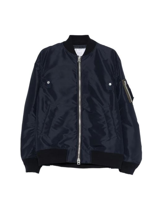 Sacai Blue Zip-Up Bomber Jacket for men