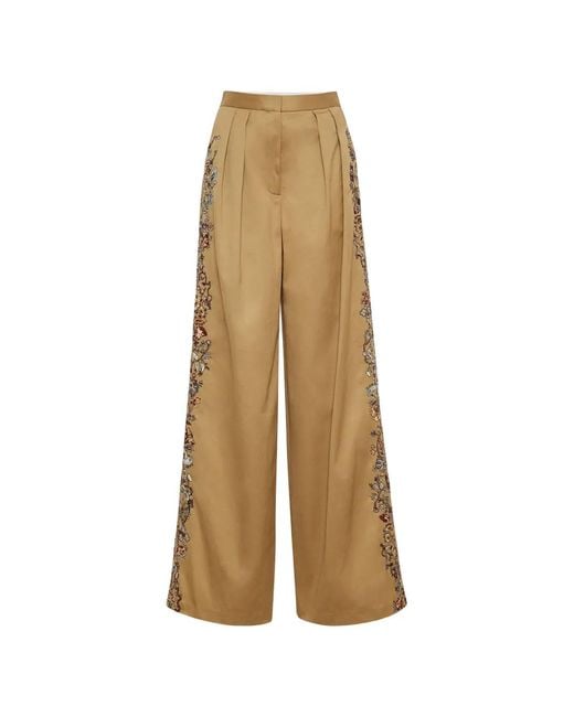 Adam Lippes Natural Nils Embroidered-Detail Trousers