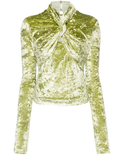 Nanushka Green Iride Twist-Detailing Velvet Top