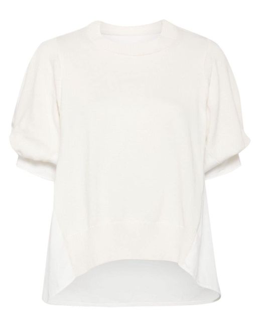 Sacai White T-Shirt mit Feinstrick-Einsätzen