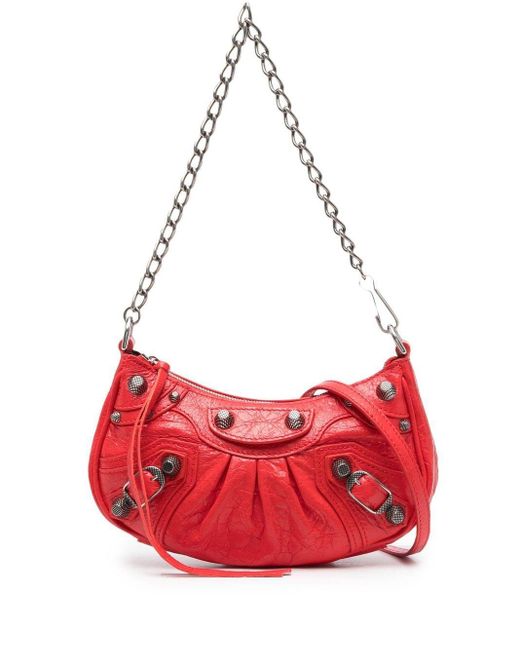 Balenciaga Red Leather Stud-detail Shoulder Bag