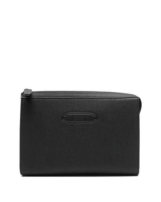 Brioni Black Embossed Zip Clutch Bag for men