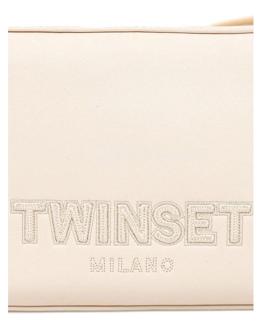 Twinset Natural Logo-Detail Double-Zip Cross Body Bag
