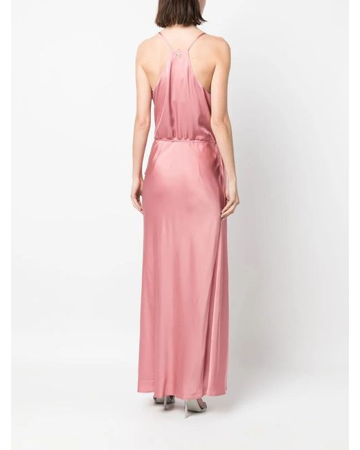 Twinset Pink Satin-Finish Long Dress