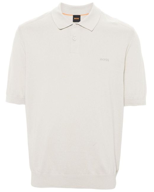 Boss White Fine-knit Polo Shirt for men