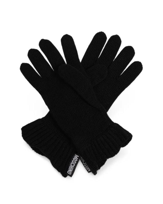 Moschino Black Logo-Patch Knitted Gloves