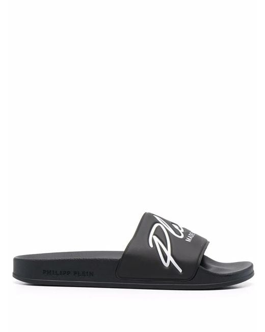 Philipp Plein Black Embossed Logo Slides