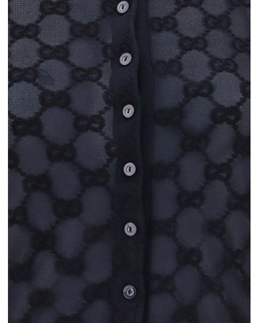 Gucci Blue Gg Monogram-Pattern Cardigan