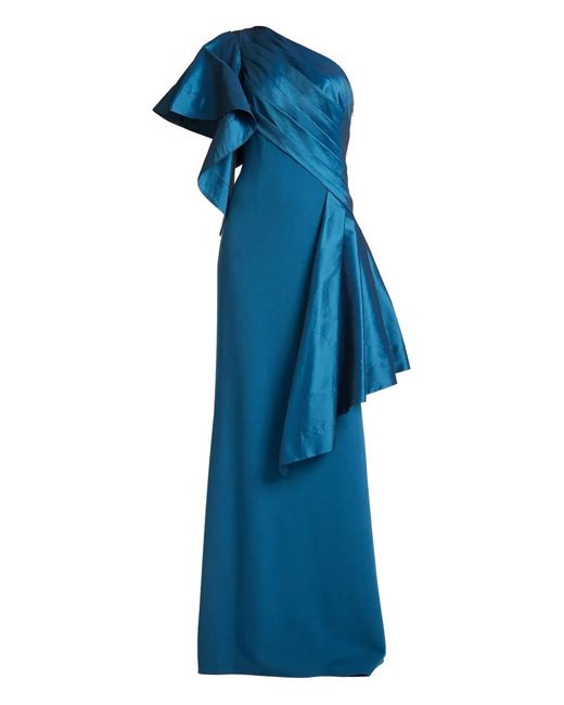 Tadashi Shoji Blue Asymmetric-Neck Ruffled Maxi Dress