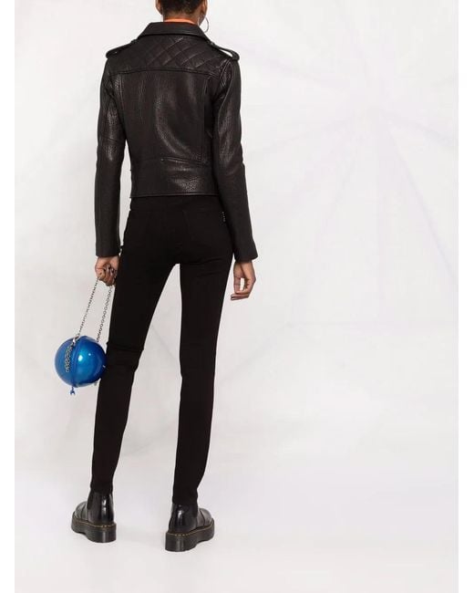 Philipp Plein Black Iconic Leather Biker Jacket