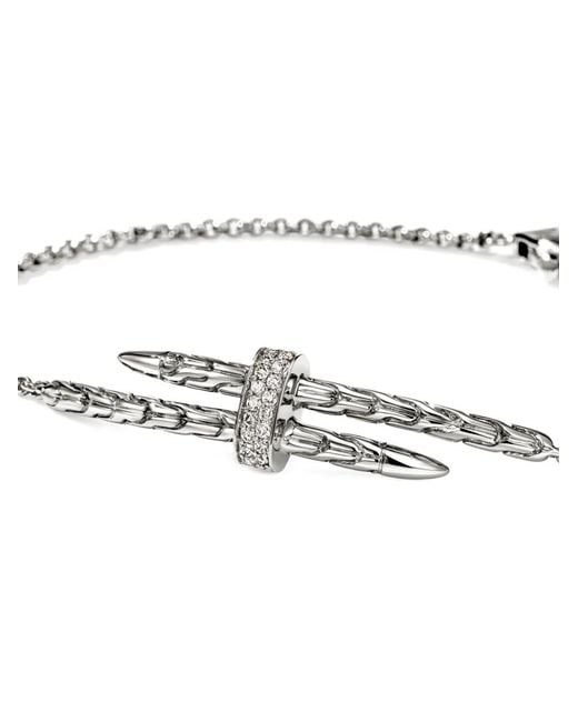 John Hardy White Sterling Spear Station Diamond Bracelet