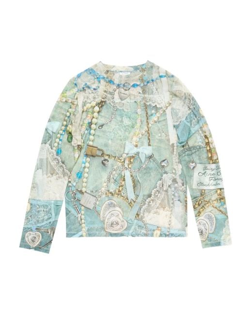 Acne Blue Jewellery-Print Long-Sleeve T-Shirt