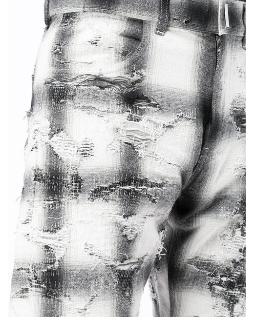 Givenchy Gray Ripped Check Trousers for men