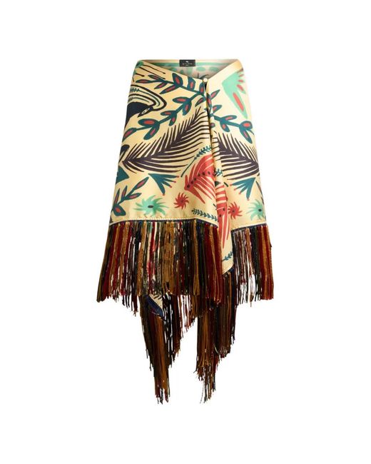 Etro Natural X Tabby Booth Silk Cover-Up Pareo With Fringing And Placed Print