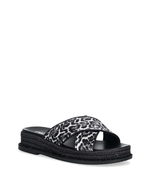 DKNY White Berries Cross-Strap Leopard-Print Slides