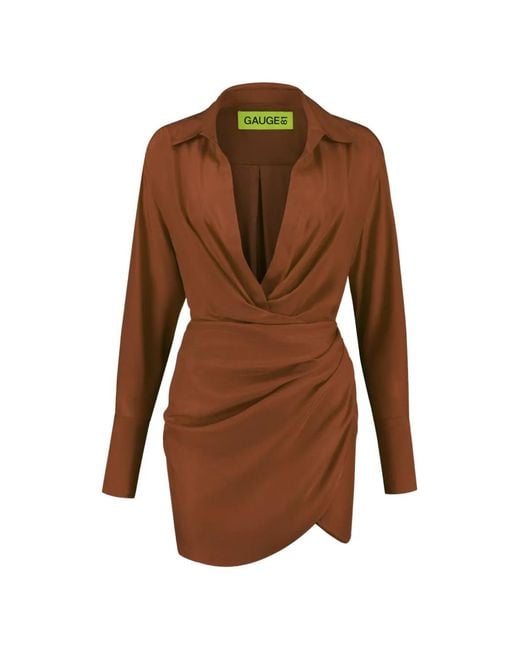 GAUGE81 Brown Asymmetrisches Naha Minikleid