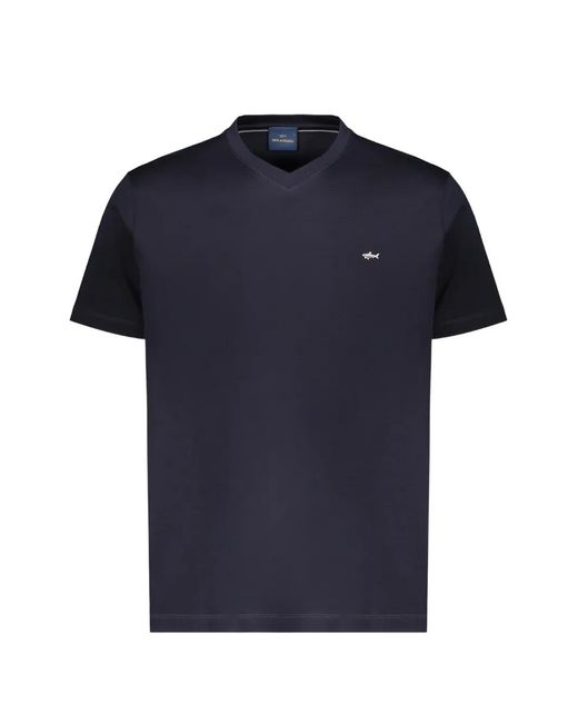 Paul & Shark Blue Embroidered-Logo V-Neck T-Shirt for men