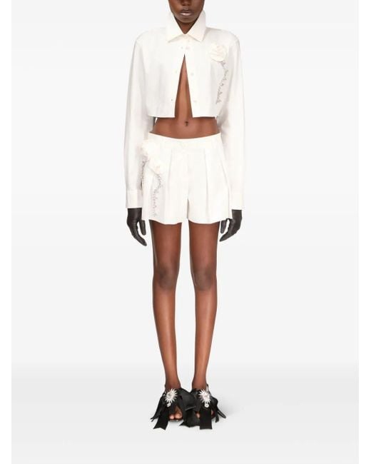Area White Crystal-embellished Cropped Shirt