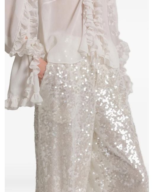 Pantalones Con Lentejuelas Alberta Ferretti de color White