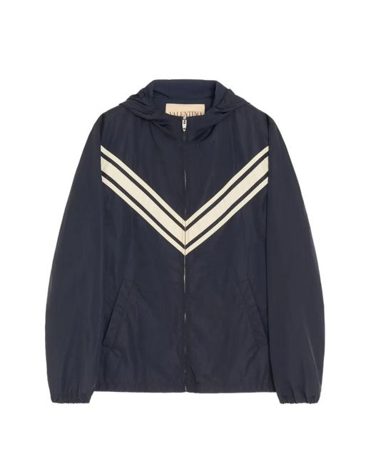 Valentino Garavani Blue Lightweight Nylon Hooded Windbreaker With Inlaid V for men
