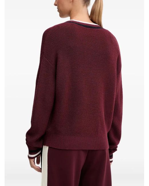 Guess Red V-Neck Striped Sweater