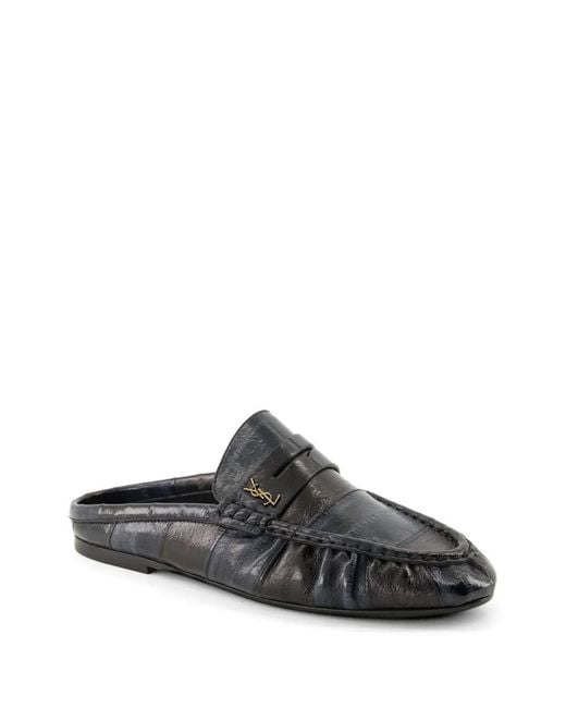 Saint Laurent Black Cassandre Eel-Leather Mules