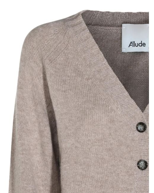 Allude Natural V-Neck Button-Down Cardigan