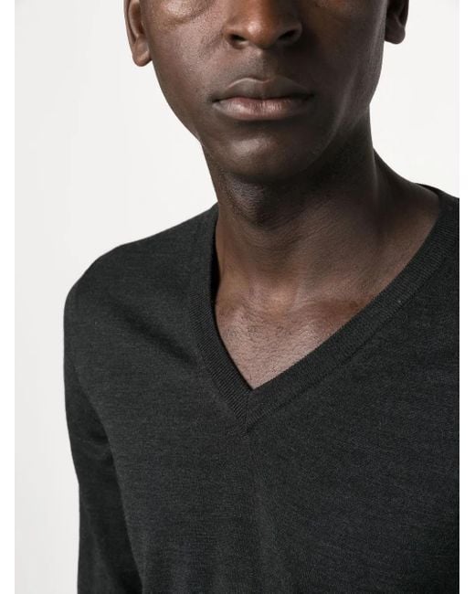 Zanone Black V-Neck Virgin-Wool Jumper for men