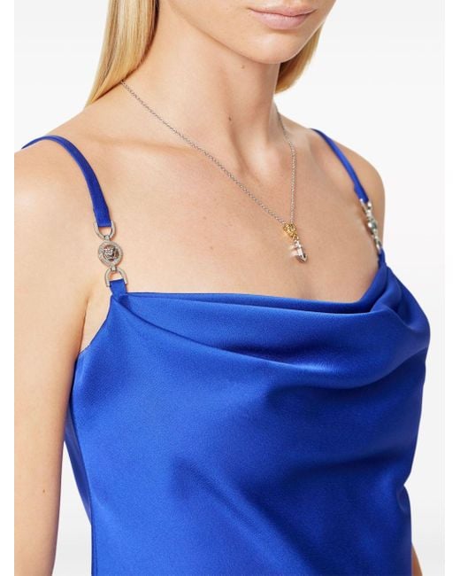 Versace Blue Camisole-Seidentop mit Spitzenbesatz