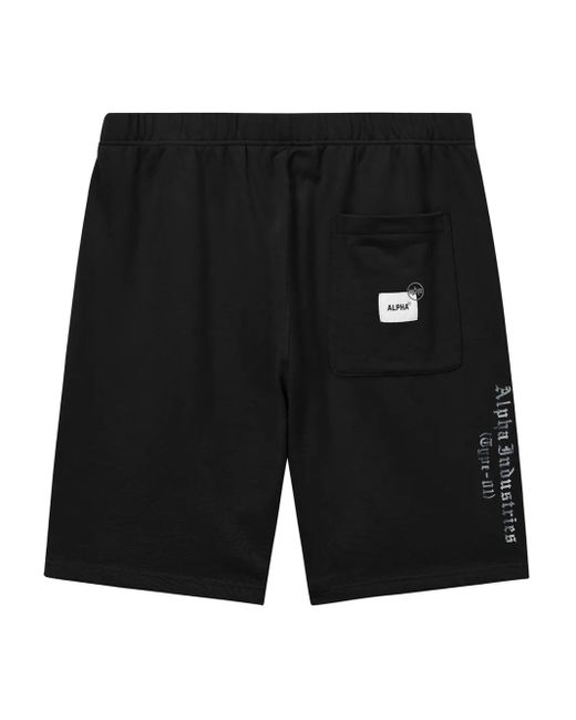 Alpha Industries Black Patch-Logo Cotton Shorts for men