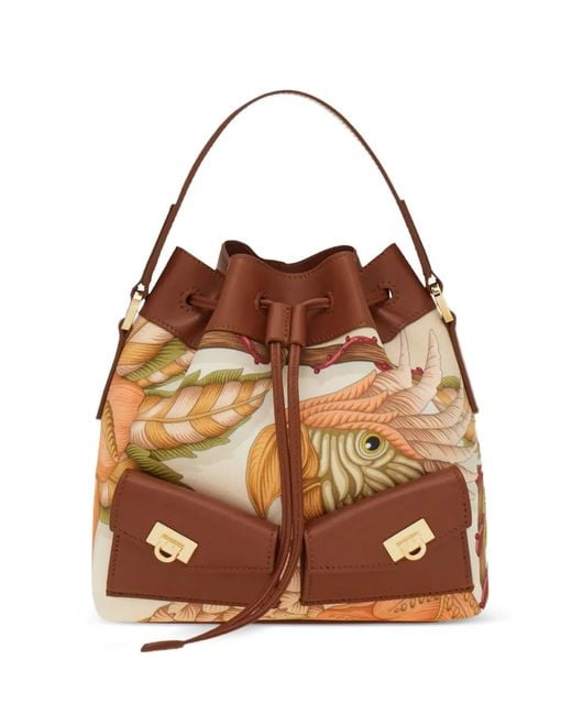 Ferragamo Brown Multipocket Bucket Bag