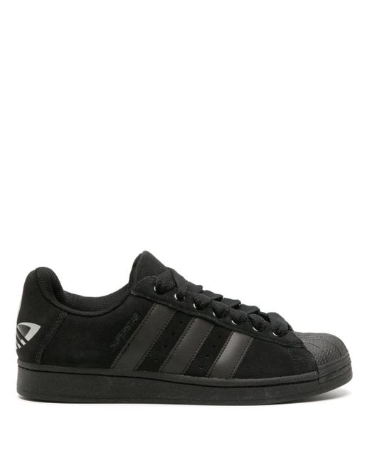 Mens grey top superstar suede trainers