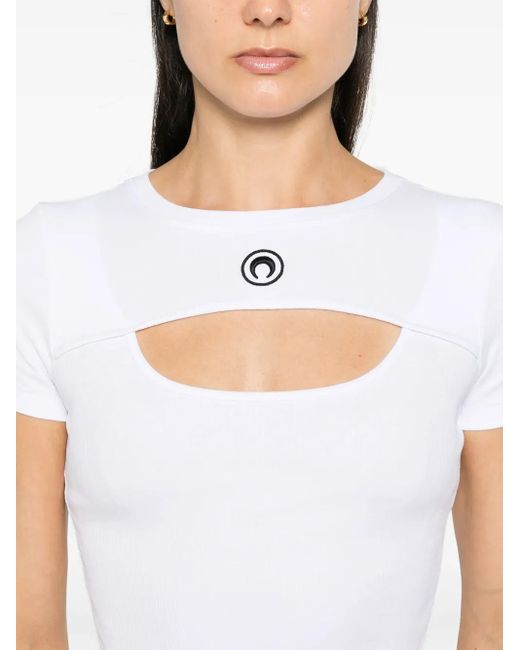 MARINE SERRE White Cut-Out-T-Shirt Mit Mond-Logo