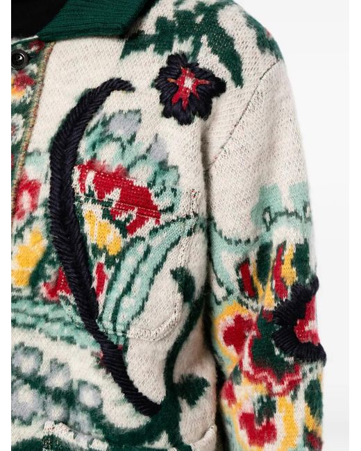 Sacai Green Wool Jacquarded Cardigan for men