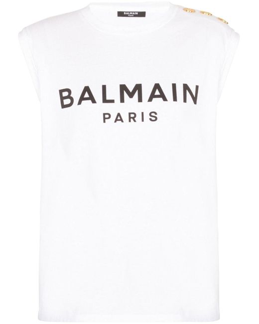 Camiseta con logo estampado Balmain de color White