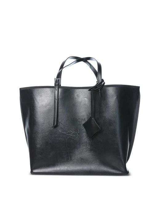 MCM Black Himmel Perforated Tote Bag