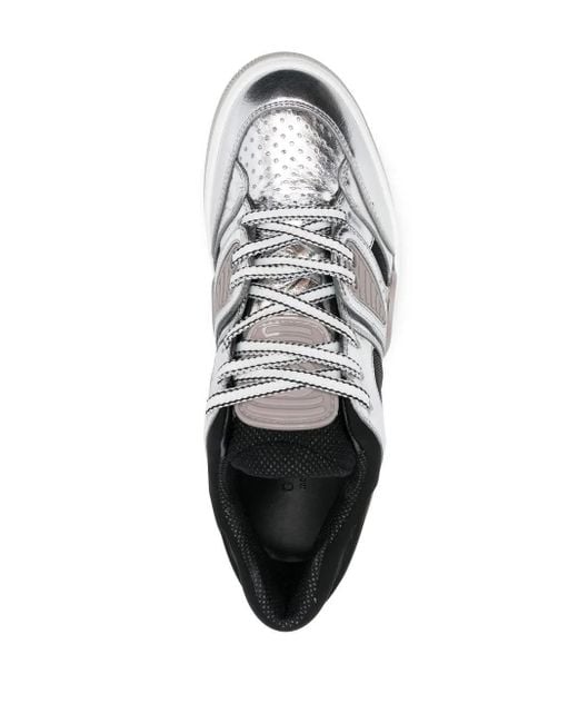Gucci White Basket Metallic-Leather Sneakers