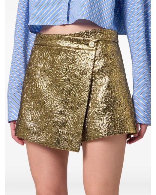 MSGM Natural Brocade-Effect Wrap Shorts