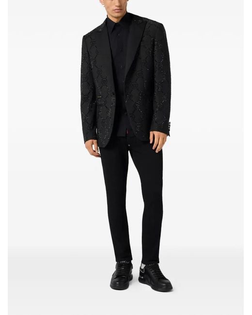 Philipp Plein Black Monogram Slim Blazer for men
