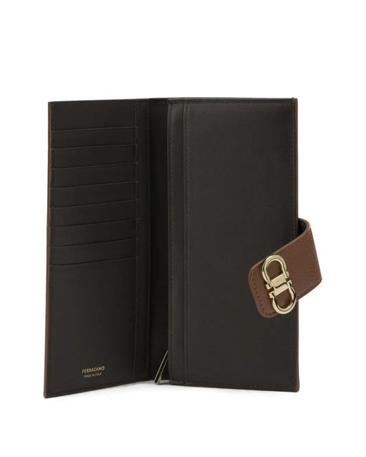 Ferragamo Brown Gancini Continental Pebbled Leather Wallet