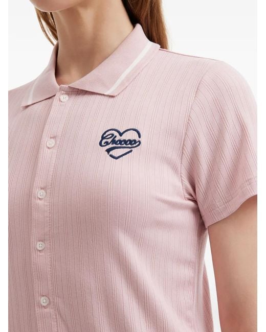 Chocoolate Pink Ribbed Button-Up Polo Shirt