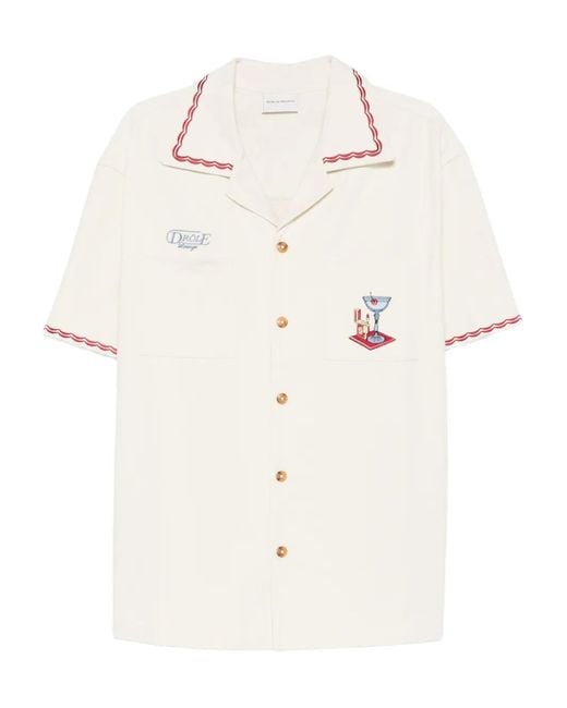 Drole de Monsieur White Embroidered Pocket Shirt for men
