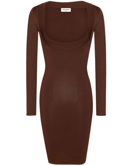 Saint Laurent Brown Square-neck Knitted Dress