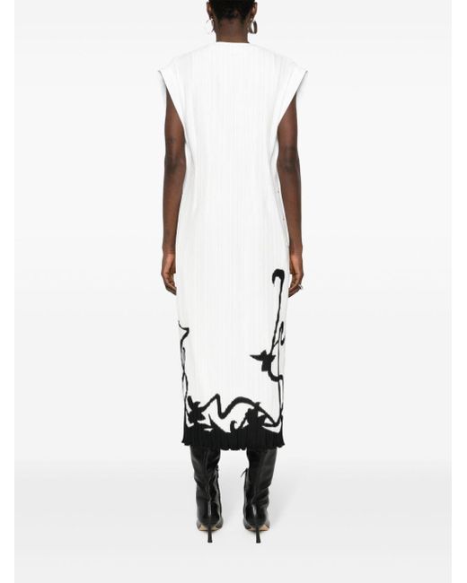 Lanvin White Plissé-effect Midi Dress