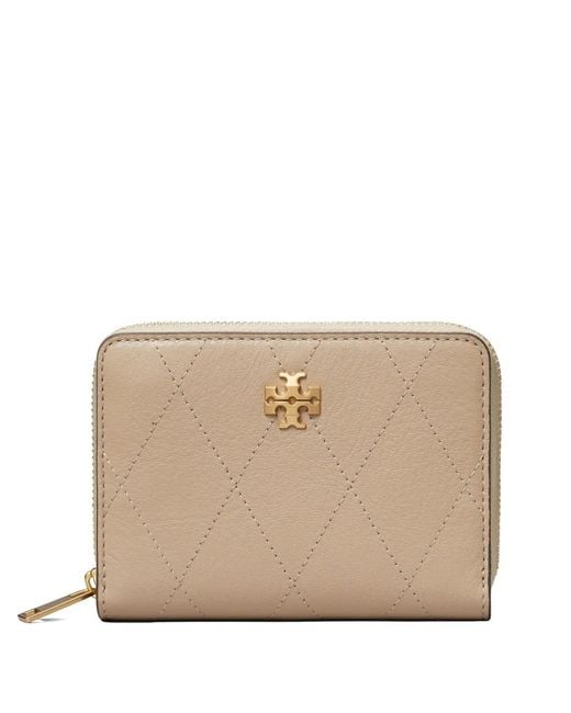 Tory Burch Natural Small Charlie Quilted Zip-Around Wallet