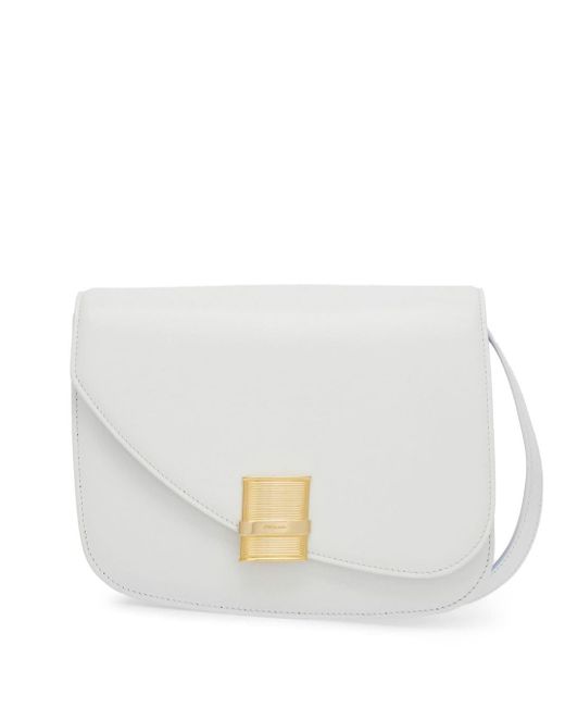 Ferragamo White Medium Fiamma Leather Crossbody Bag